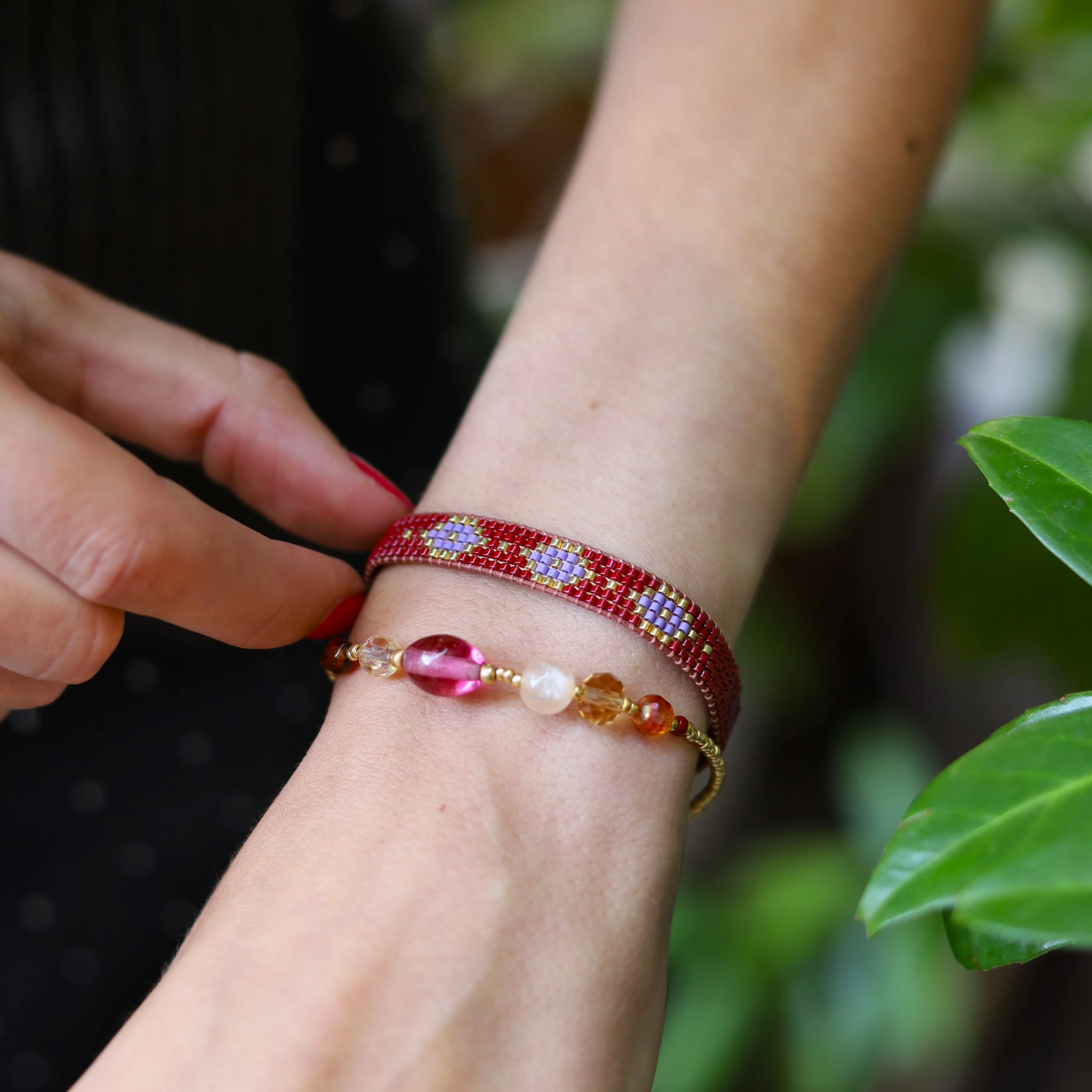 Armband - gekleurde glaskralen goud - Image 3
