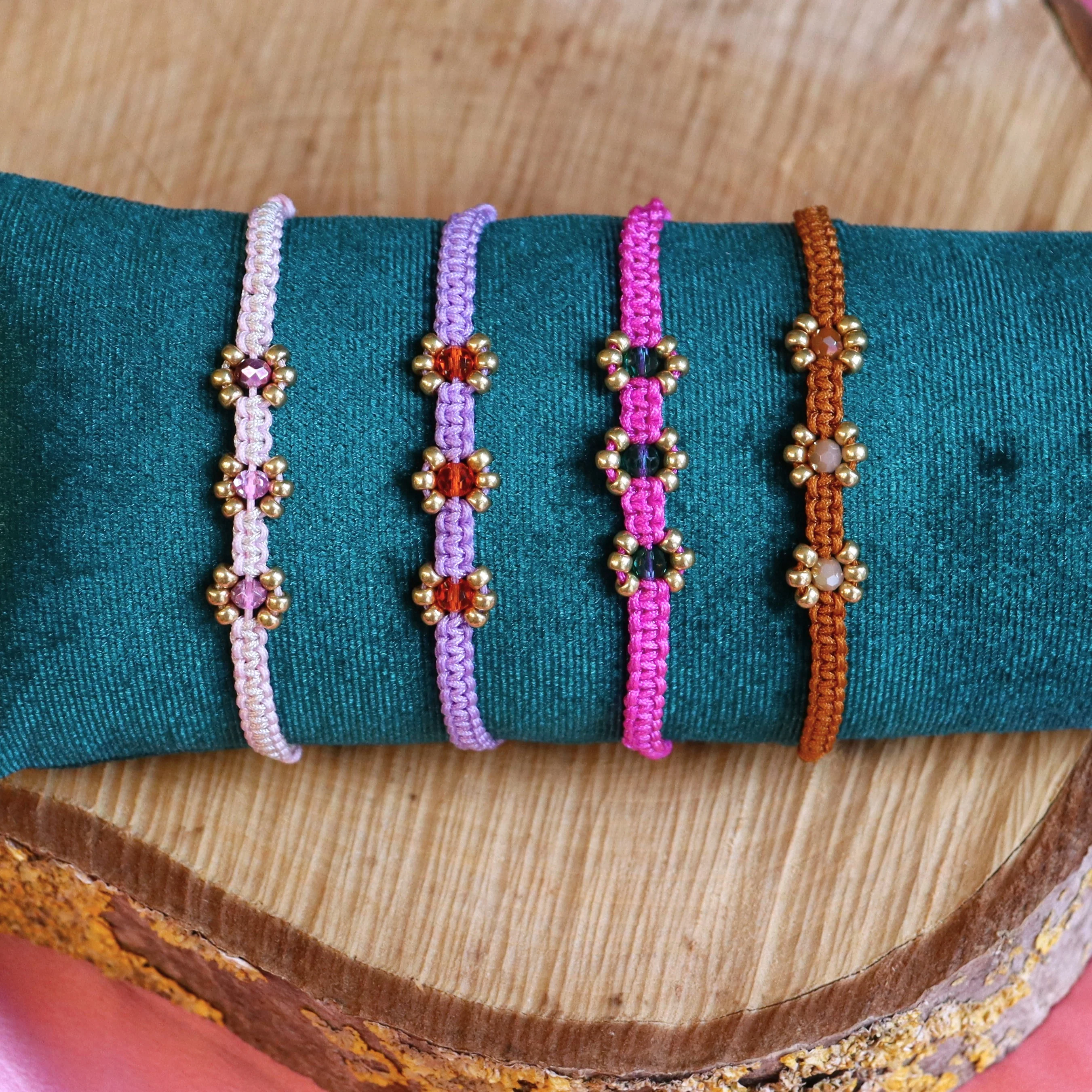 Geknoopte armband met bloemen - fuchsia - Image 3