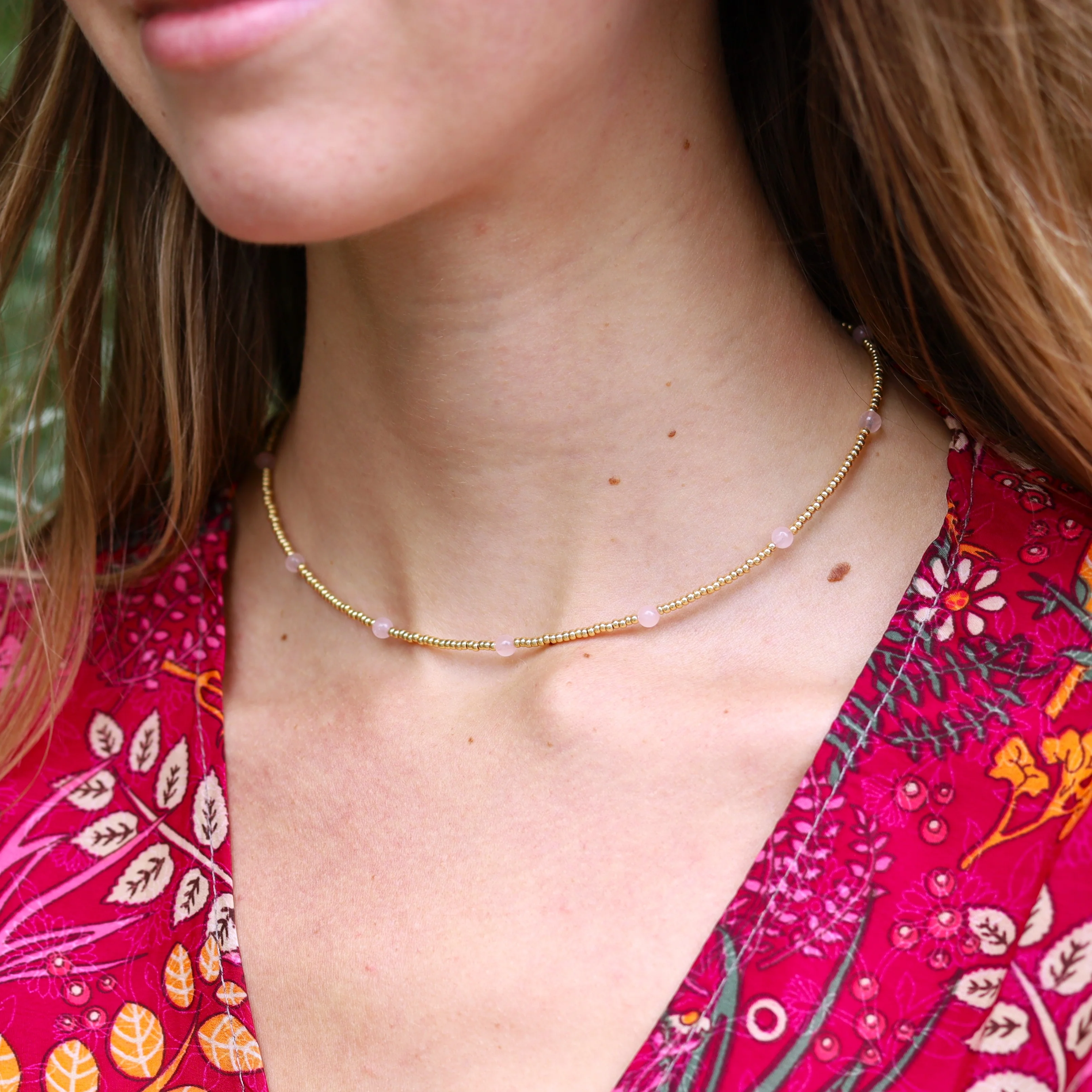 Gouden kralenketting - rozenkwarts - Image 2