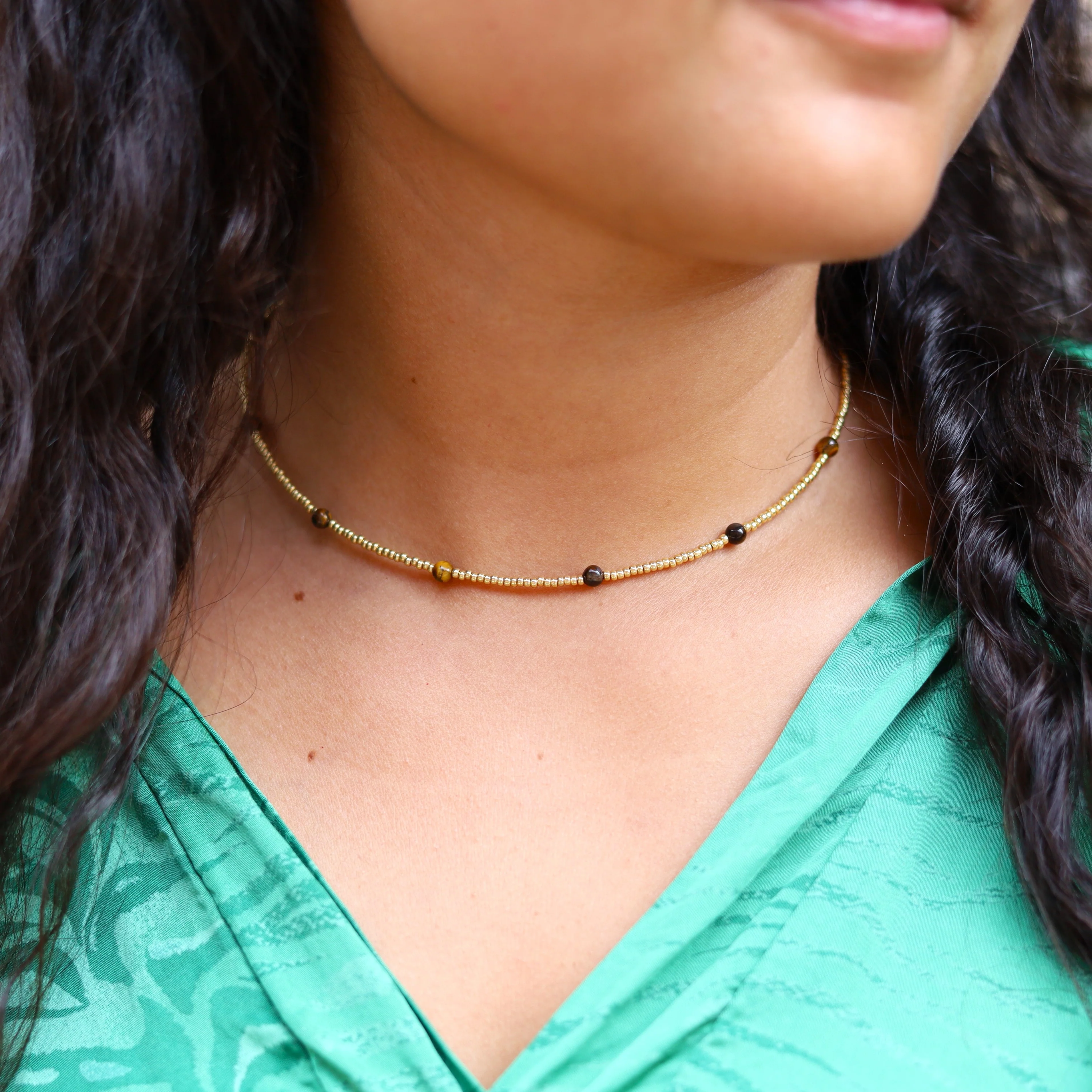 Gouden kralenketting - tijgeroog - Image 2