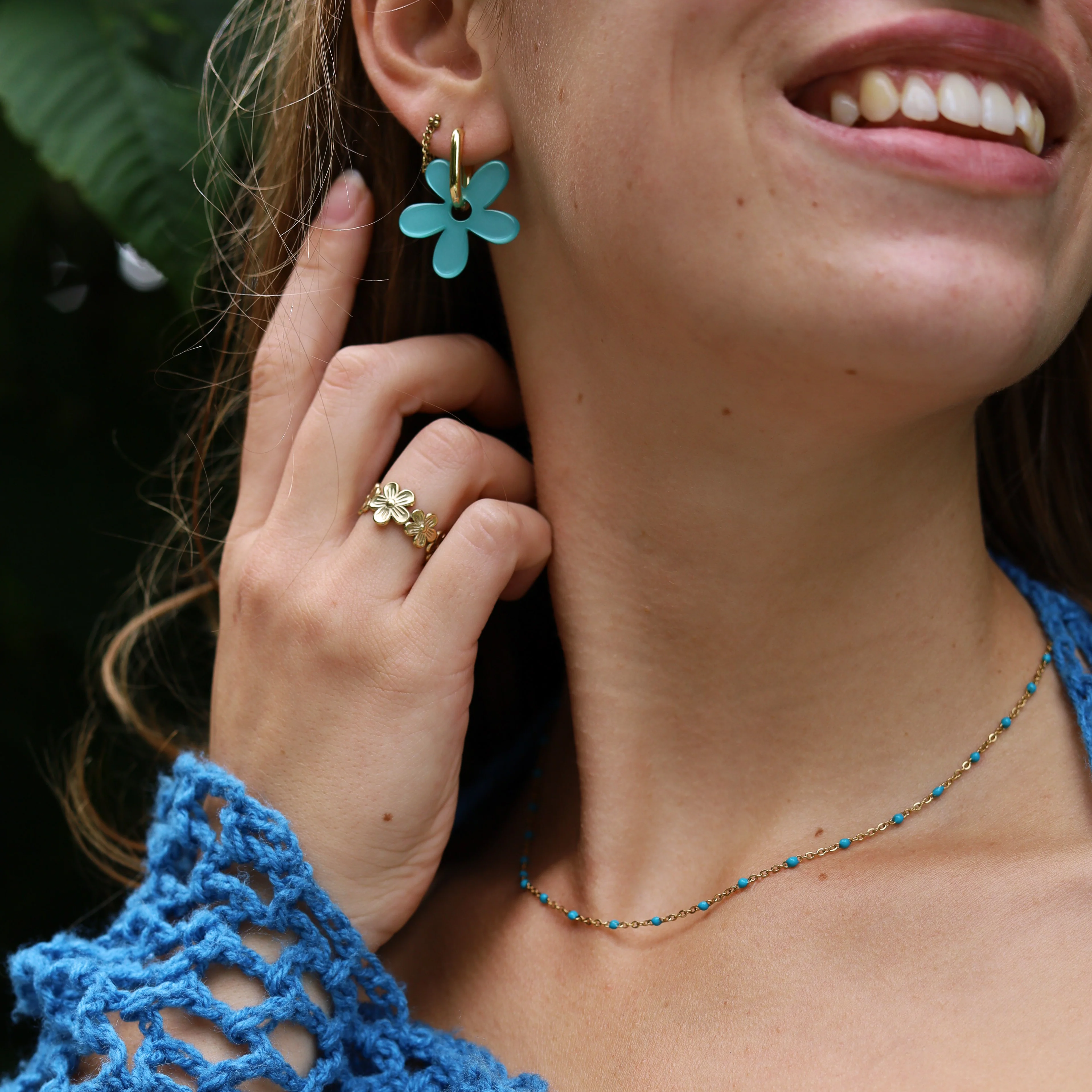 Ketting stainless steel - blauwe bolletjes - Image 2