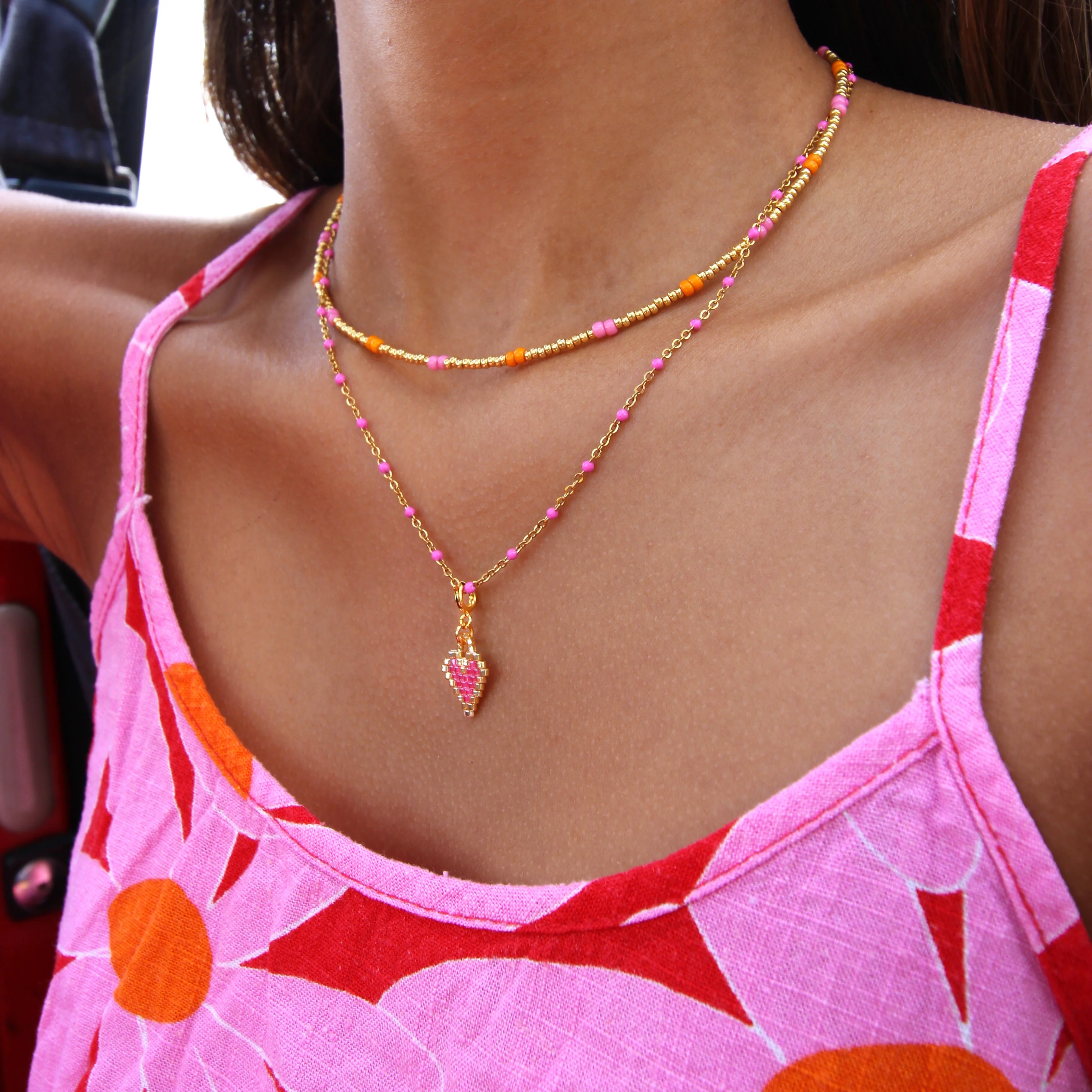 Ketting stainless steel - roze bolletjes - Image 2