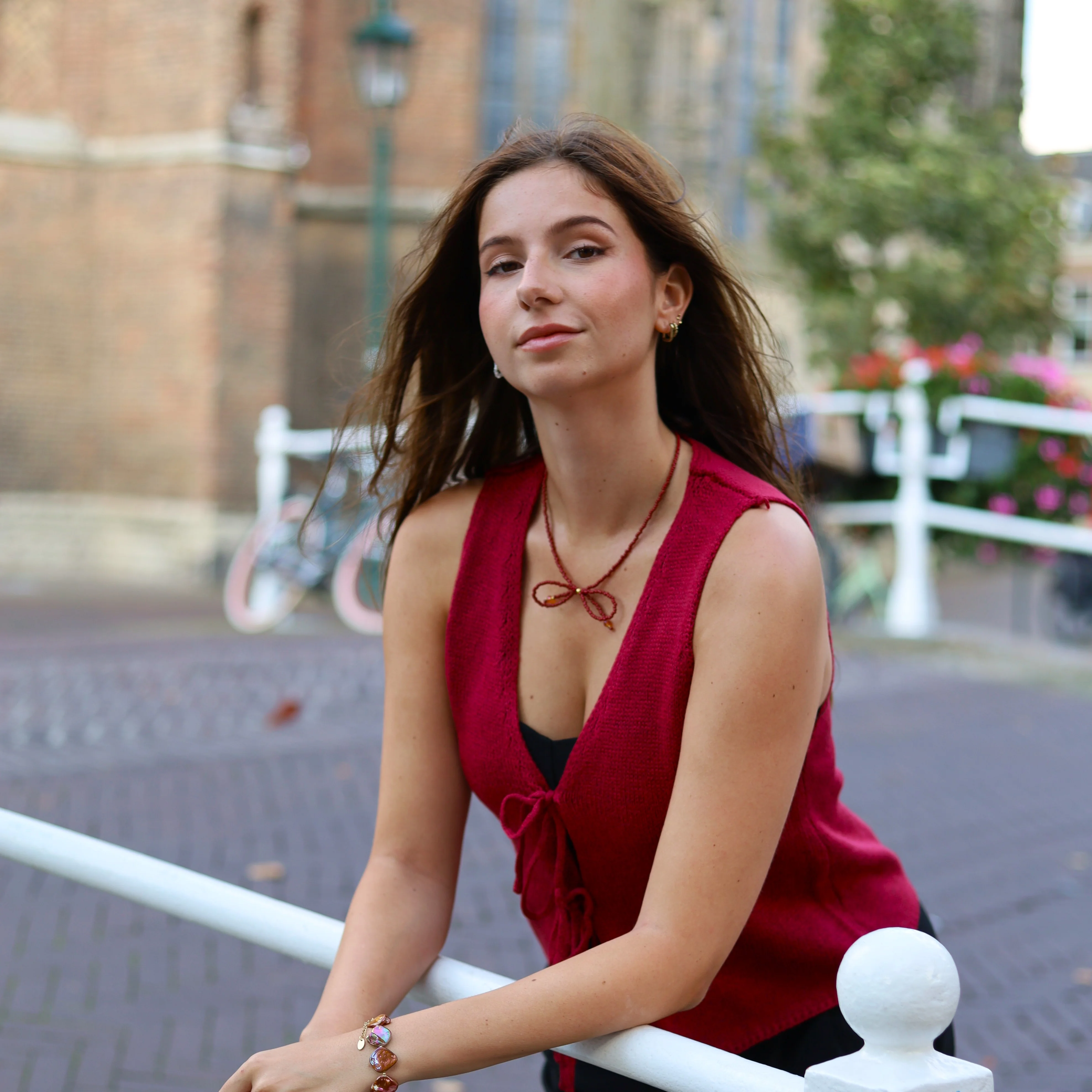 Kralenketting - bordeaux strik goud - Image 2