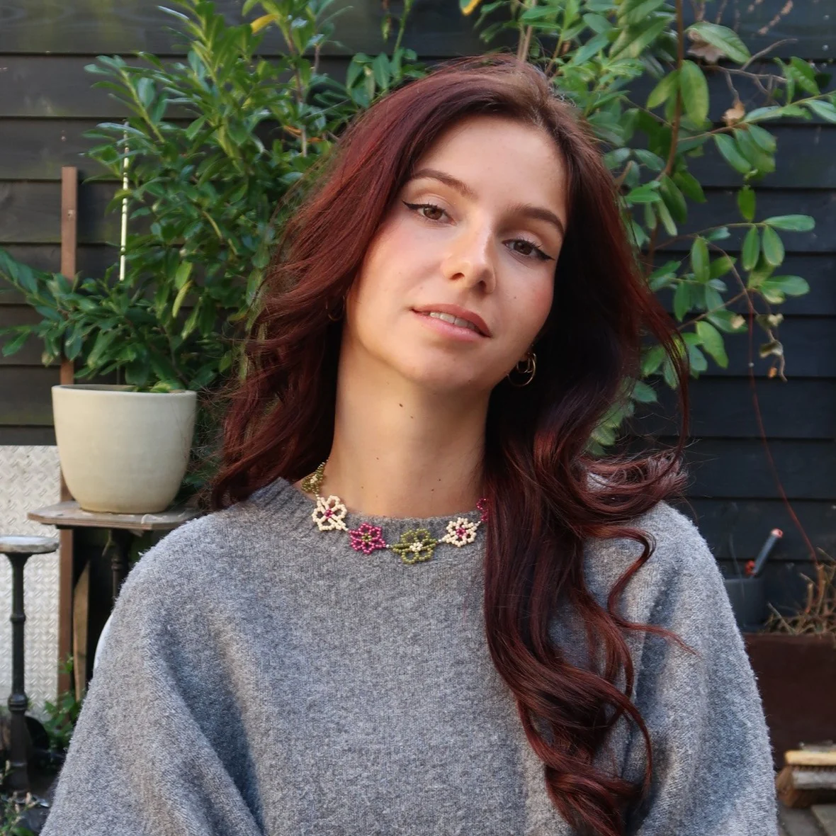 Kralenketting met bloemen - zilver - Image 2