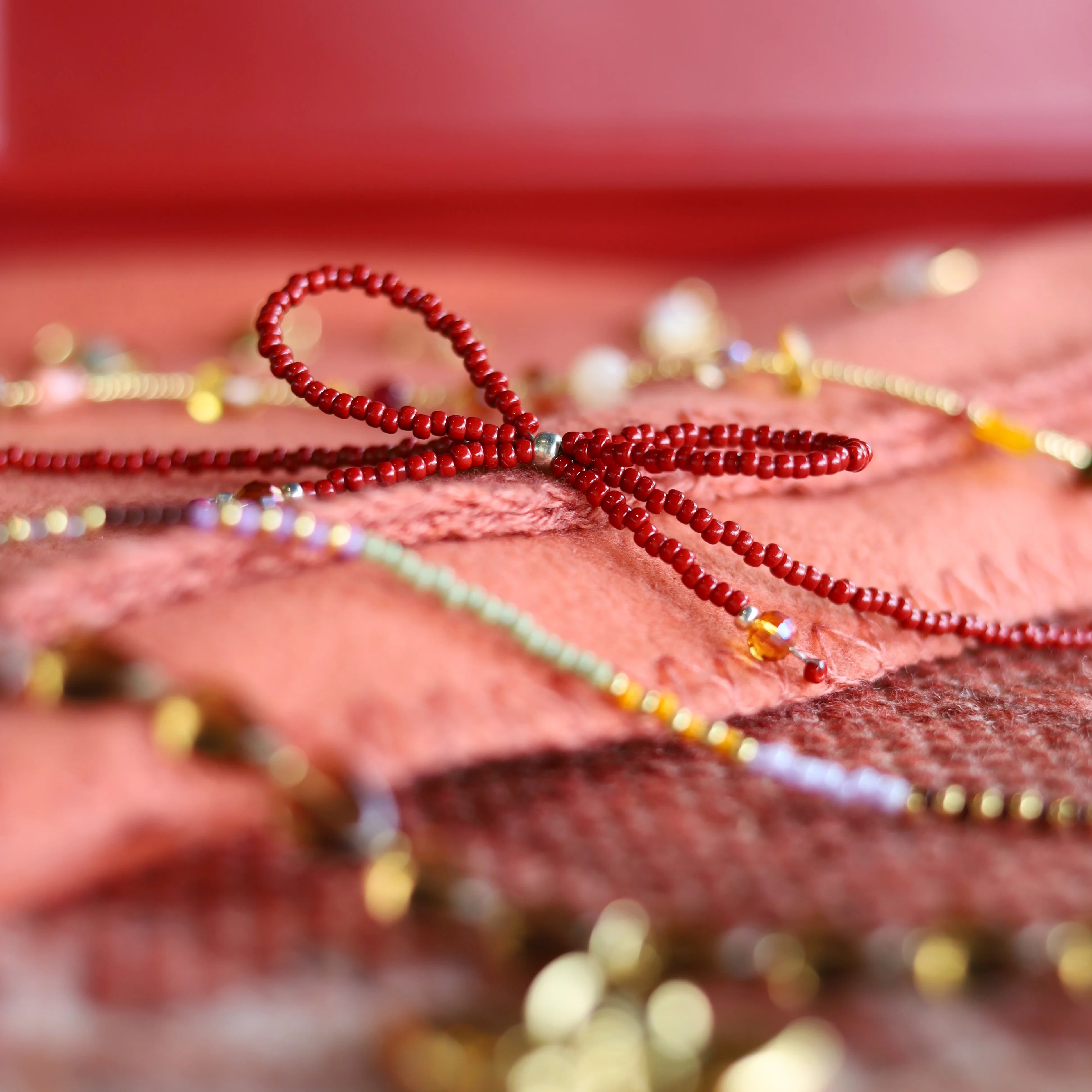 Kralenketting - bordeaux strik zilver - Image 3