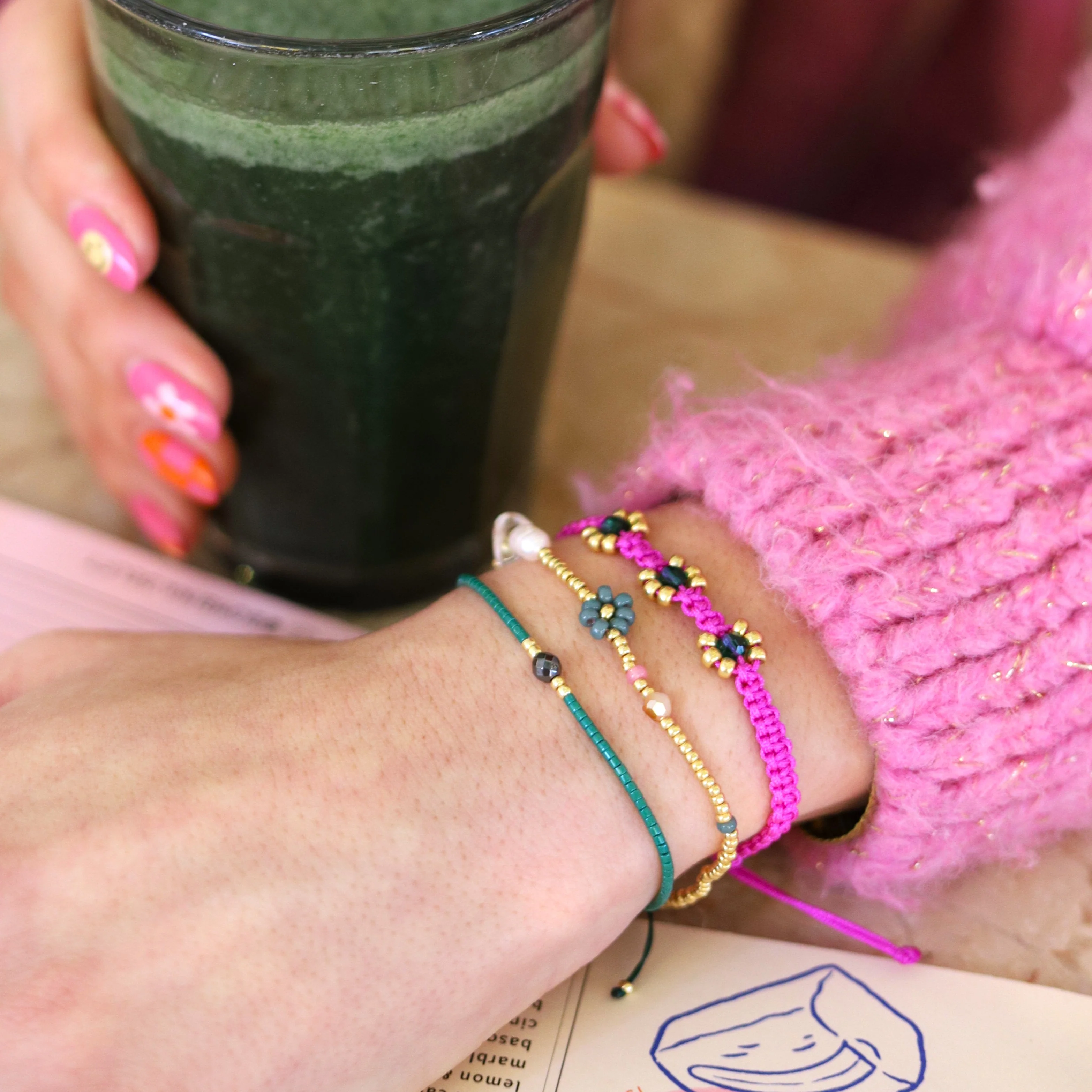 Miyuki armband goud met groene bloem - Image 2