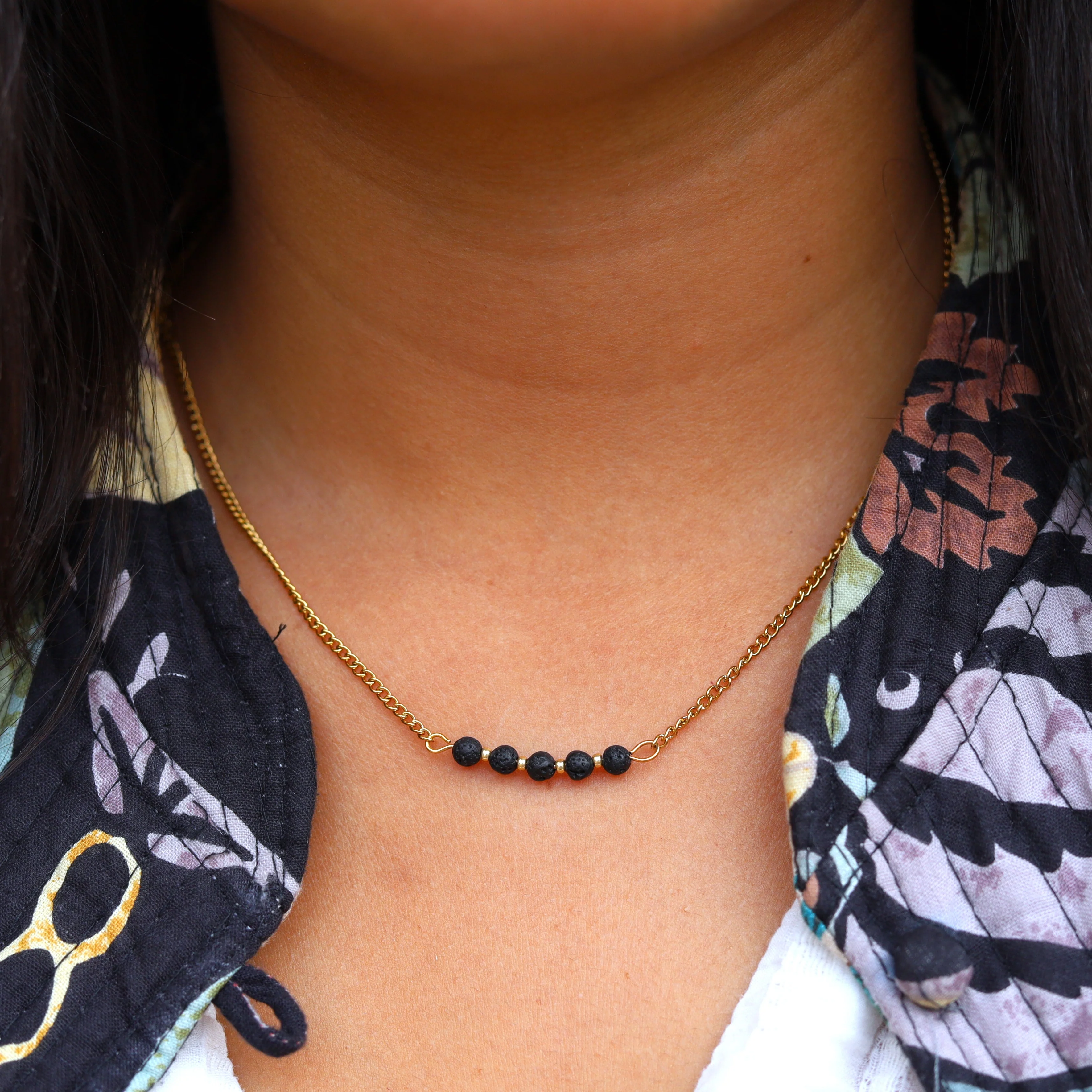 Stainless steel ketting goud - lavasteen - Image 2