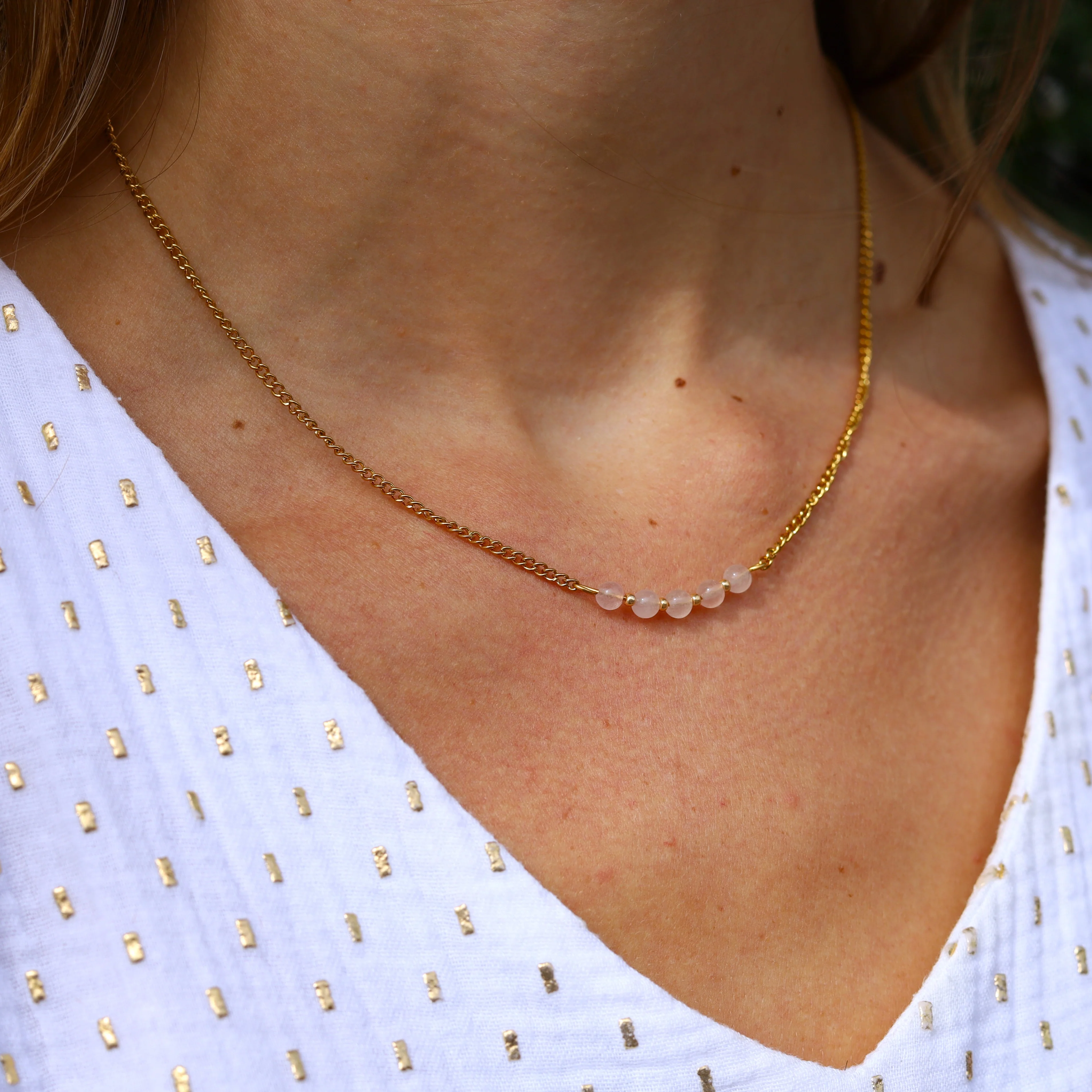 Stainless steel ketting goud - rozenkwarts - Image 2