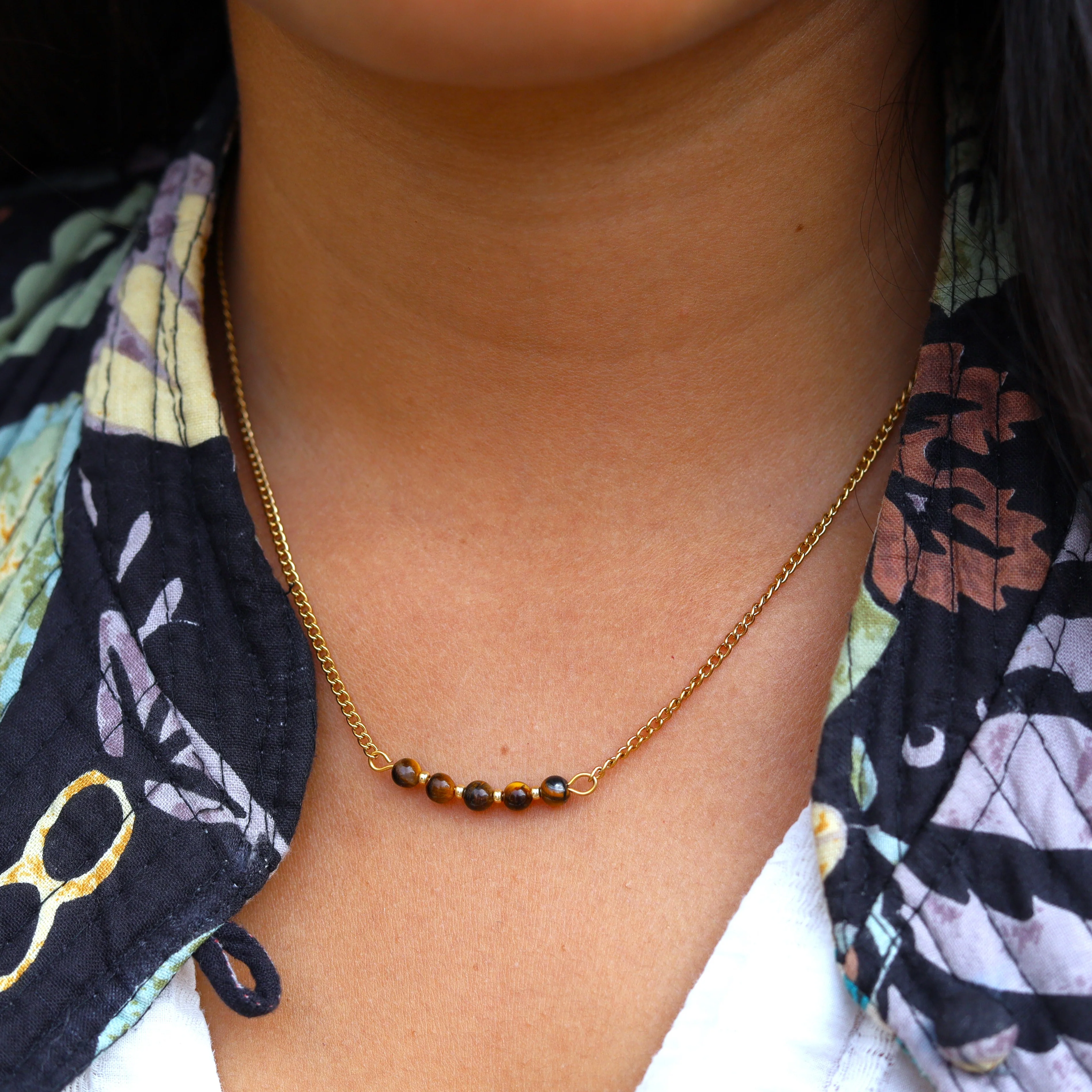 Stainless steel ketting goud - tijgeroog - Image 2