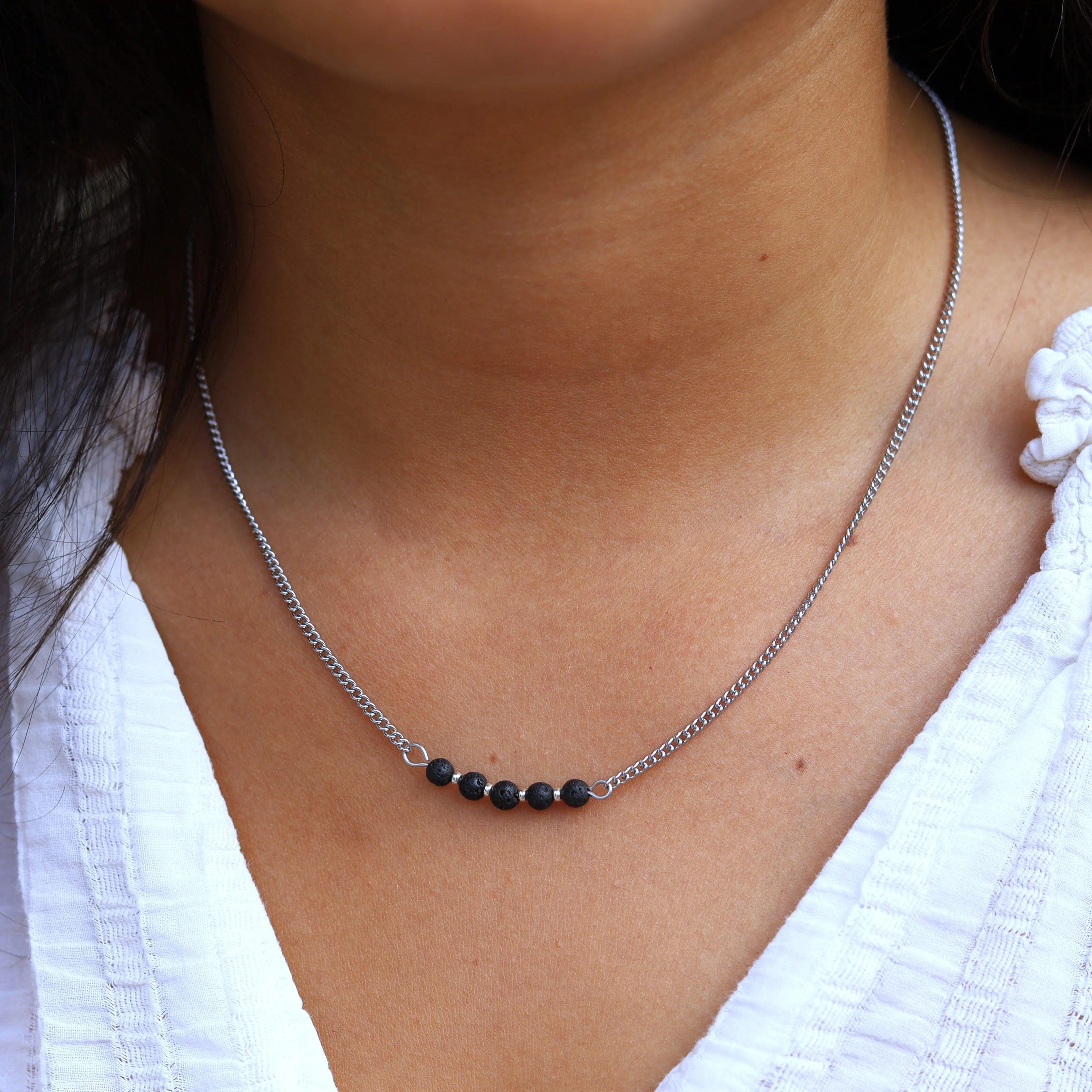 Stainless steel ketting zilver - lavasteen - Image 2
