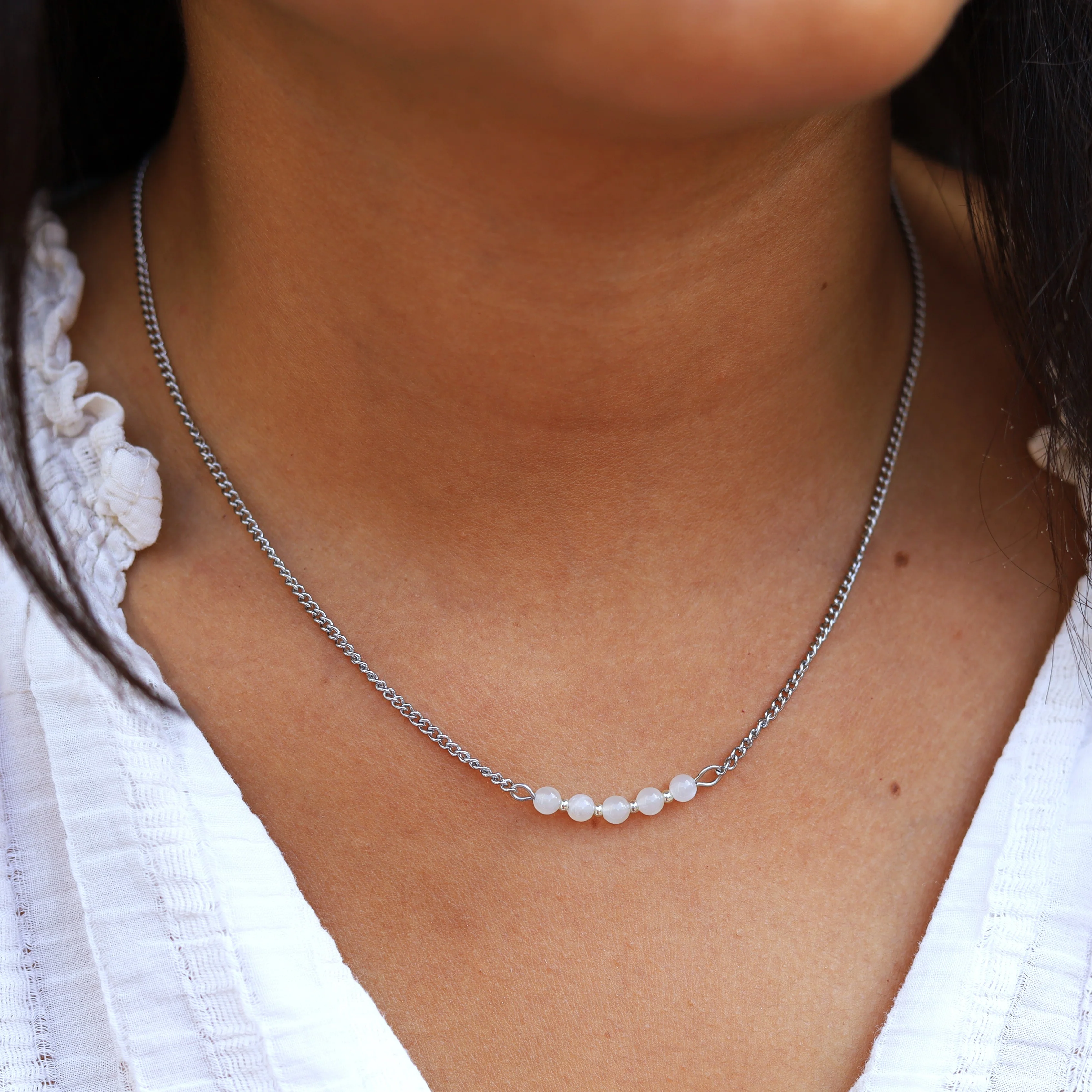 Stainless steel ketting zilver - maansteen - Image 2