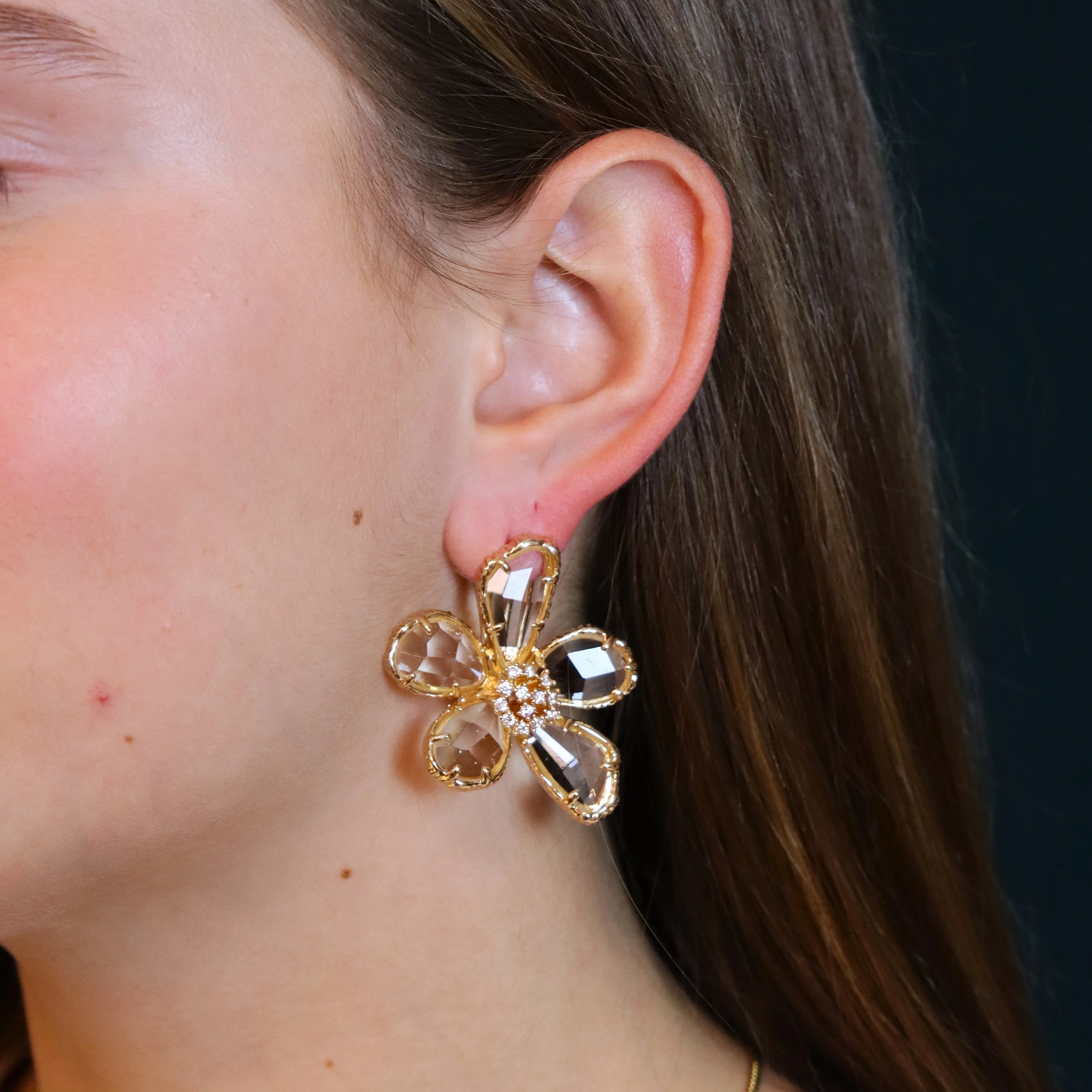 Statement oorbellen goud - bloem met strass - Image 2