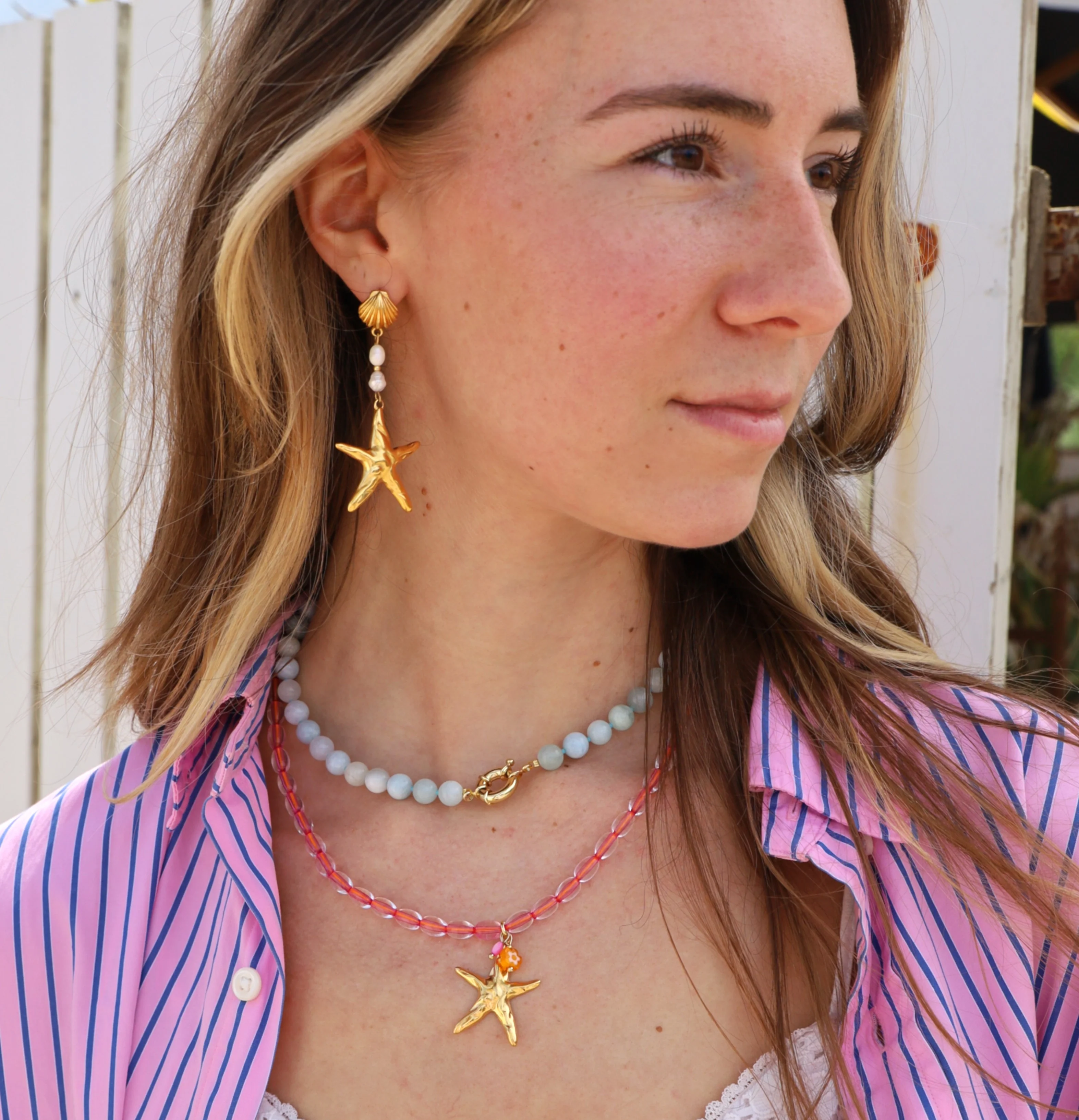 Statement oorbellen goud - zeester met parels - Image 3