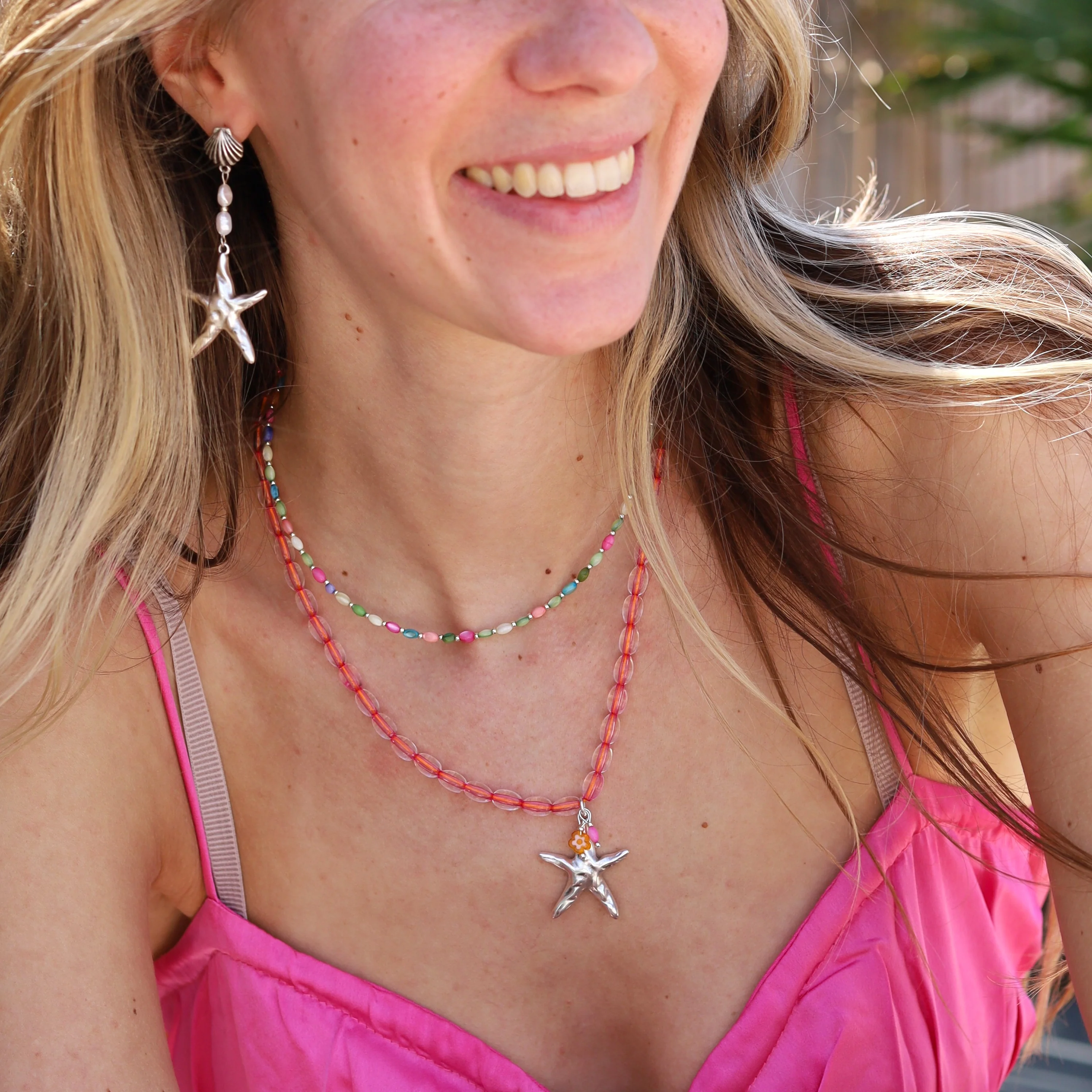 Statement oorbellen zilver - zeester met parels - Image 3